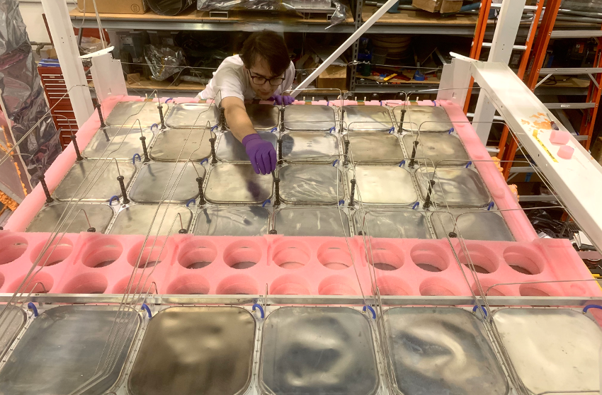 Graduate student Gabriel Bridges assembling the Silicon tracker for the GAPS dark matter search