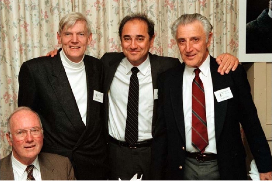 From left: Charles Townes, Sven Hartmann, Alexander Pines and Erwin Hahn; 1991