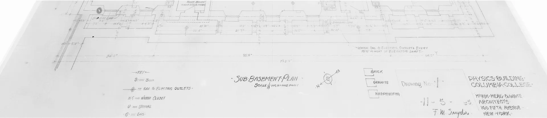 Original McKim, Mead & White architectural plans for Pupin Hall (credit: Columbia Archives)