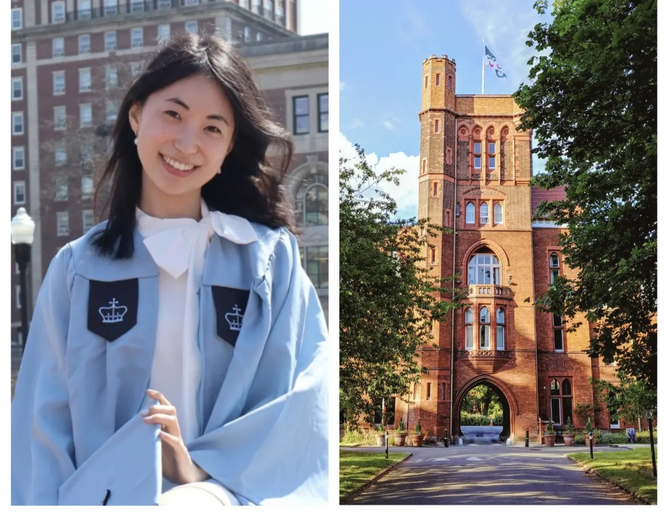 (left) Lindsay Koo; (right) Girton College Gatehouse, credit: Quintus Lollius Urbicus