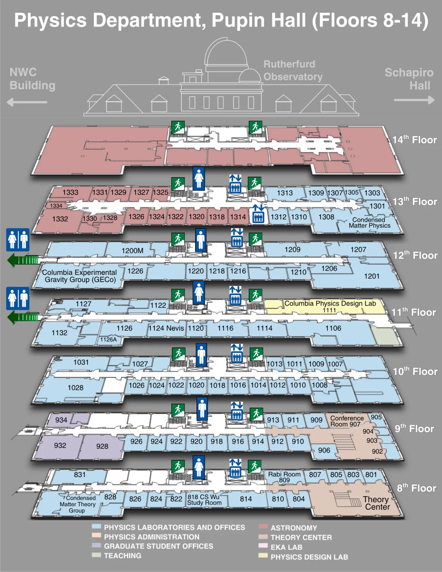Pupin Hall floor plans 8-14