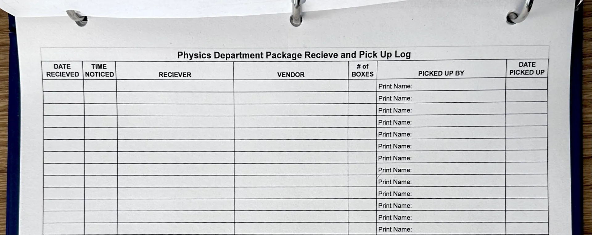 mailroom log